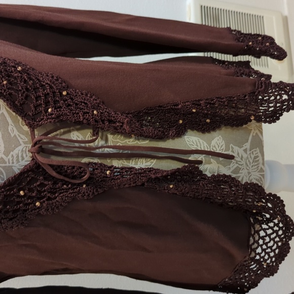 Notations Chocolate Cardi w/Hand Crochet Lace Trim Size Medium - Picture 9 of 16
